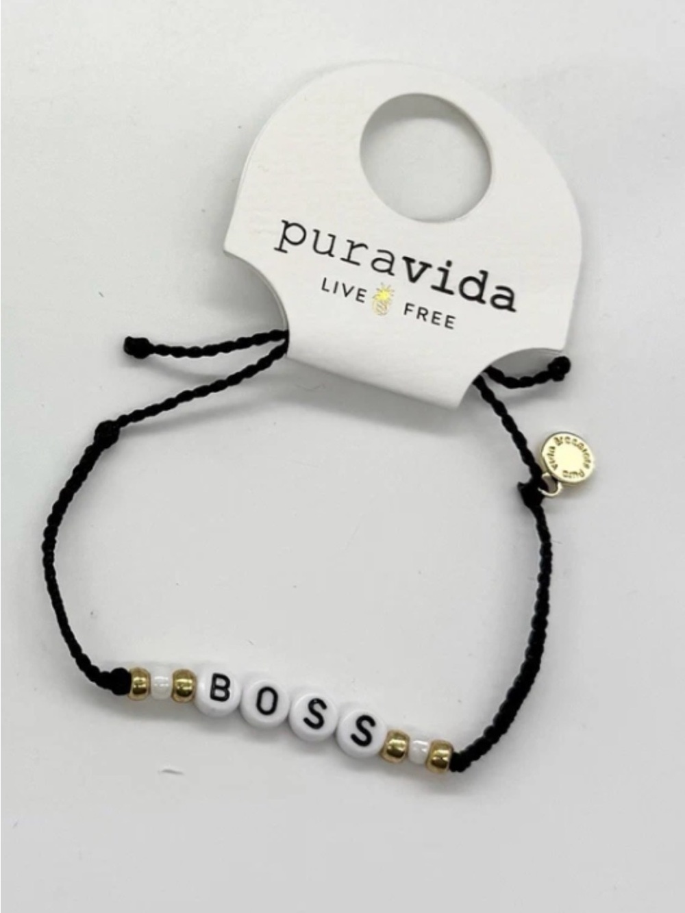 BNWT PURA VIDA BOSS ALPHABET BEAD BLACK CORD & GOLD BEAD BRAIDED BRACELET